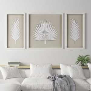 English Elm Framed Madison Park Sabal Rice Paper Palm Leaves 3-Piece Shadowbox Set – Coastal Linen Gallery Decor B03598810