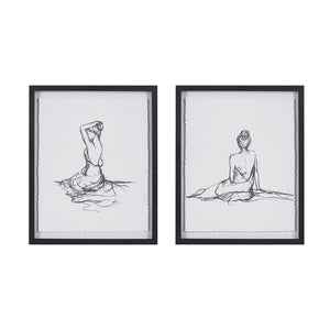 English Elm Sketch Feminine Figures 2-Piece Framed Glass & Matted Wall Art Set by Elise Green — Elegant 17x21" décor with bold black frames for modern sophistication B03598880