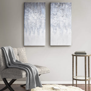 English Elm Heavily Embellished Winter Glaze 2-Piece Canvas Wall Art Set, 15x30 Hand-Glittered Abstract Blue Décor B03598847