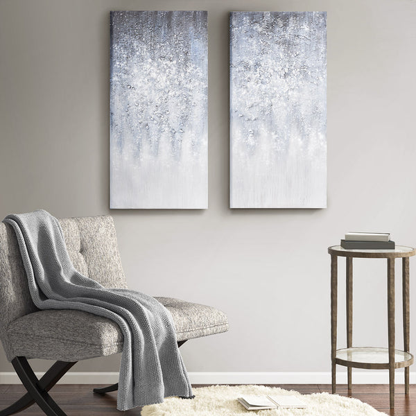 English Elm Heavily Embellished Winter Glaze 2-Piece Canvas Wall Art Set, 15x30 Hand-Glittered Abstract Blue Décor B03598847