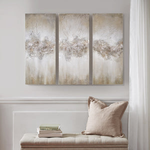 English Elm Heavily Embellished Madison Park 3-Piece Canvas Wall Art Set, Hand-Painted Taupe Ombre with Stone Texture B03598837