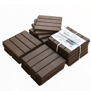 English Elm Patio Composite Interlocking Floor Tiles Four Slat Drainage Design for Balcony Deck Brown W1859P181806