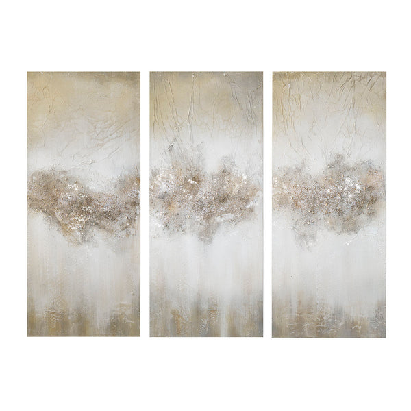 English Elm Heavily Embellished Madison Park 3-Piece Canvas Wall Art Set, Hand-Painted Taupe Ombre with Stone Texture B03598837