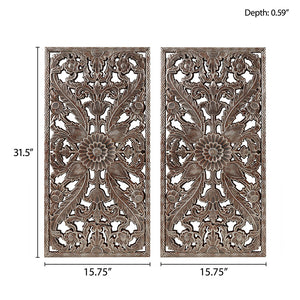 English Elm Distressed Carved Botanical Wall Panels Set – Textured MDF Relief Art with Antique Silver-Bronze Luster, Ready-to-Hang Bronze 33.46 L x 18.89 W x 4.72 H B03598796