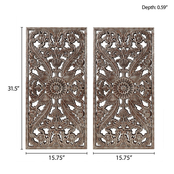 English Elm Distressed Carved Botanical Wall Panels Set – Textured MDF Relief Art with Antique Silver-Bronze Luster, Ready-to-Hang Bronze 33.46 L x 18.89 W x 4.72 H B03598796
