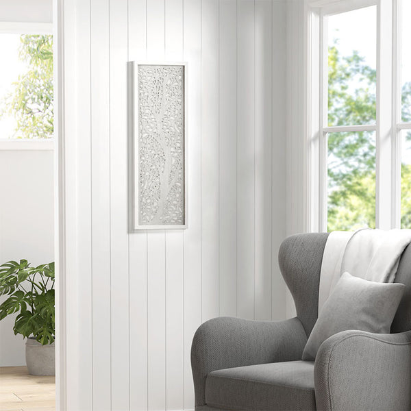 English Elm Laser Cut Tree Framed Panel Wall Decor by Madison Park – Laurel Branches Botanical Art with Whitewashed Fir Frame, 12x36" Grey 38.98 L x 1.97 W x 15.35 H B03598802