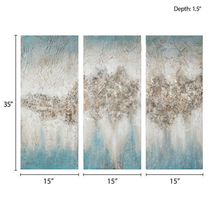 English Elm Heavily Embellished Madison Park 3-Piece Hand-Painted Canvas Set with Natural Stone Texture & Glitter Finish B03598836