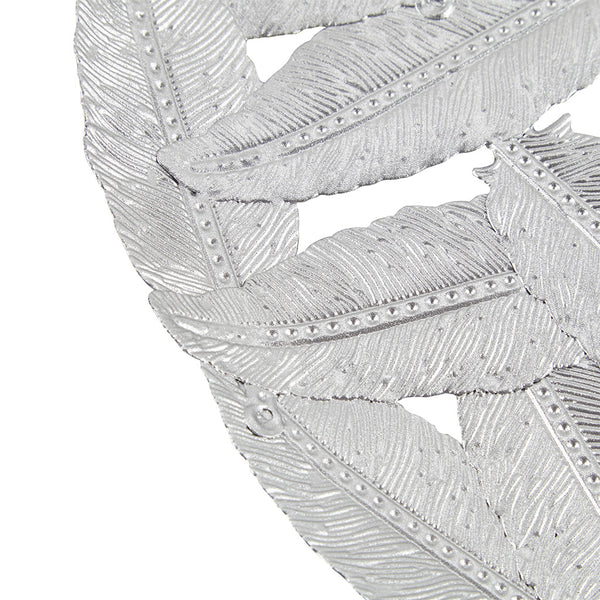 English Elm Textured Feather 3-Piece Metal Disc Wall Decor Set - Grey Silver Feathers, Rustic Modern Accent Art B03598805