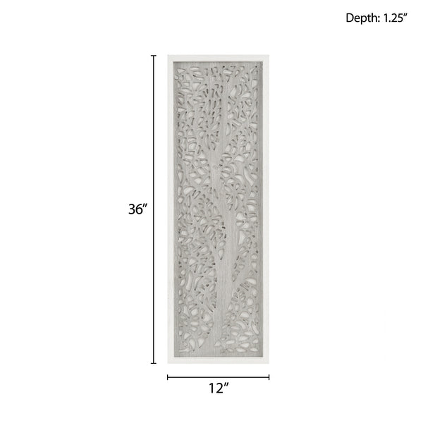 English Elm Laser Cut Tree Framed Panel Wall Decor by Madison Park – Laurel Branches Botanical Art with Whitewashed Fir Frame, 12x36" Grey 38.98 L x 1.97 W x 15.35 H B03598802