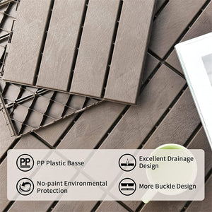 English Elm Patio Composite Interlocking Floor Tiles Four Slat Drainage Design for Balcony Deck Brown W1859P181806