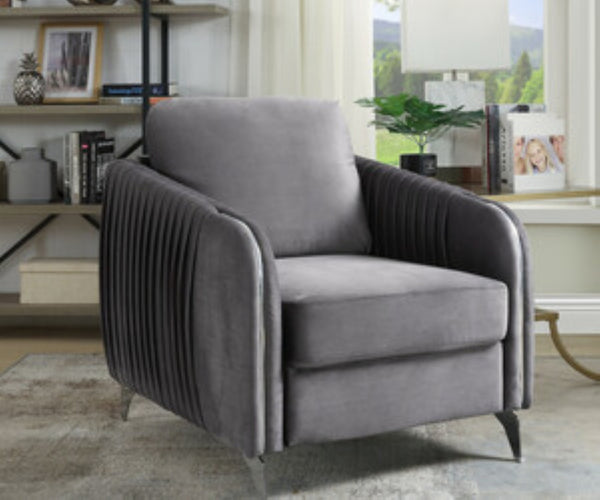 English Elm Hathaway Gray Velvet Accent Chair Channel Quilted with Chrome Legs for Living Rooms B06178282