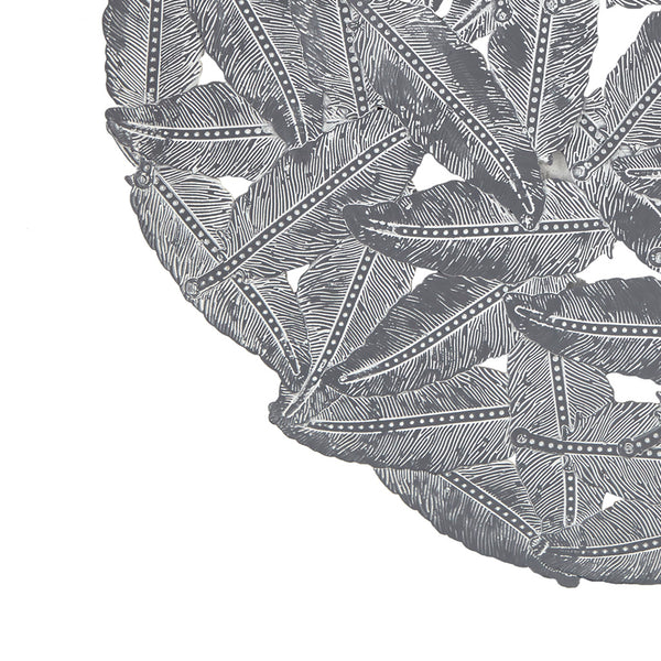 English Elm Textured Feather 3-Piece Metal Disc Wall Decor Set - Grey Silver Feathers, Rustic Modern Accent Art B03598805