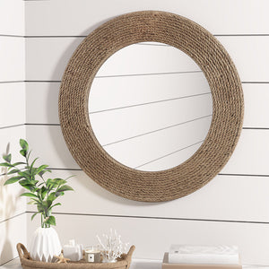 English Elm Natural Jute Rope Round Wall Mirror 26" – Madison Park Cove Coastal Textured Hanging Mirror, 18"glass B03598875