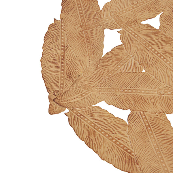 English Elm Textured Feather 3-Piece Metal Disc Wall Art Set — Neutral Spice & Rust Iron Finish, Feather Cutouts for Easy Hanging and Layered Decor B03598812