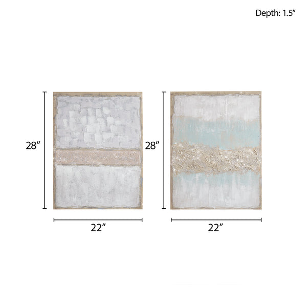 English Elm Hand Radiant Flatland Embellished Glitter 2-Piece Canvas Wall Art Set, Blue-Neutral Abstract Glam B03598848