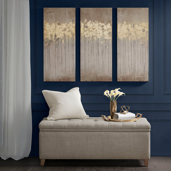 English Elm Gold Foil Dewy Forest 3-Piece Canvas Wall Art Set by Delsie Walters — Taupe Abstract Trees, Metallic Glam, Gel-Coated Finish B03598820
