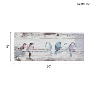 English Elm Hand Painted Perched Birds Wood Plank Panel Wall Art 30x12" Rustic Farmhouse Charm by Elle Summers B03598783