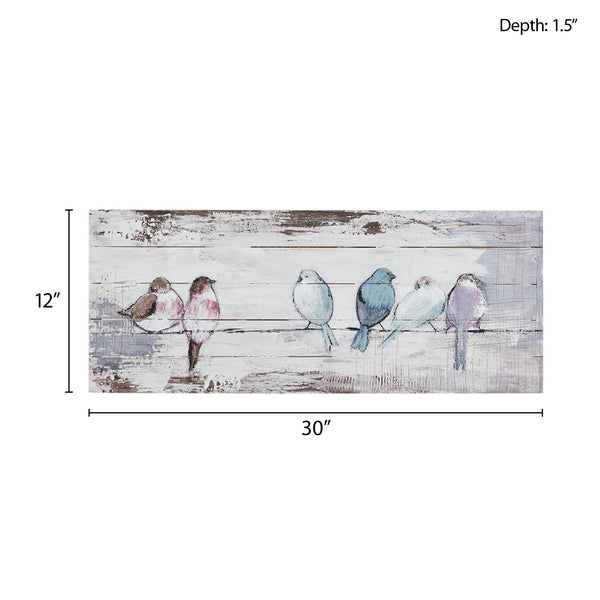 English Elm Hand Painted Perched Birds Wood Plank Panel Wall Art 30x12" Rustic Farmhouse Charm by Elle Summers B03598783