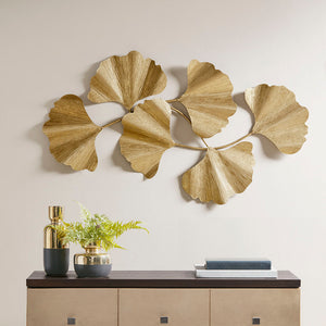 English Elm Gold Foil Metal Ginkgo Leaf Wall Decor by Martha Stewart — 43" Luxurious Gold Foil Iron Sculpture for Modern Transitional Spaces B03599409