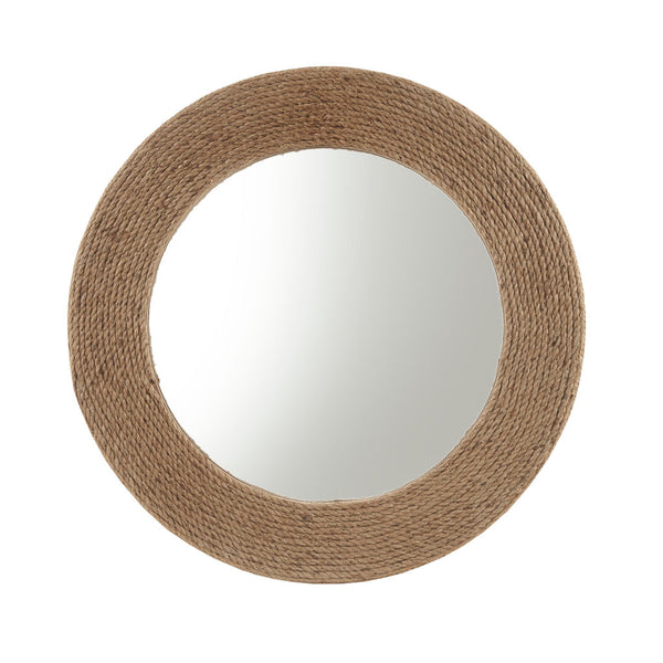 English Elm Natural Jute Rope Round Wall Mirror 26" – Madison Park Cove Coastal Textured Hanging Mirror, 18"glass B03598875