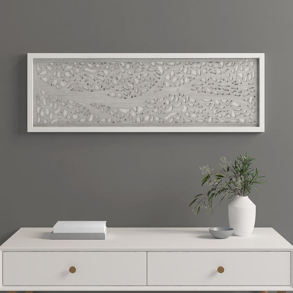 English Elm Laser Cut Tree Framed Panel Wall Decor by Madison Park – Laurel Branches Botanical Art with Whitewashed Fir Frame, 12x36" Grey 38.98 L x 1.97 W x 15.35 H B03598802