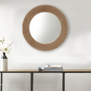 English Elm Natural Jute Rope Round Wall Mirror 26" – Madison Park Cove Coastal Textured Hanging Mirror, 18"glass B03598875