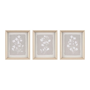 English Elm 3-piece Framed Glass Wall Art Set Madison Park Fair Florets Botanical White Flower Prints, Natural Wood Frame, 12x14 Each, Gallery-Style Decor B03598886