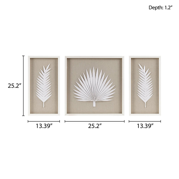 English Elm Framed Madison Park Sabal Rice Paper Palm Leaves 3-Piece Shadowbox Set – Coastal Linen Gallery Decor B03598810