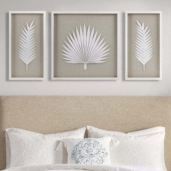 English Elm Framed Madison Park Sabal Rice Paper Palm Leaves 3-Piece Shadowbox Set – Coastal Linen Gallery Decor B03598810