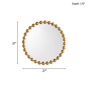 English Elm Beaded Round Wall Mirror 27" Diameter with Antique Metallic Gold Foil Finish, Beveled Glass Accent Gold 30.16 L x 4.13 W x 29.76 H B03599367