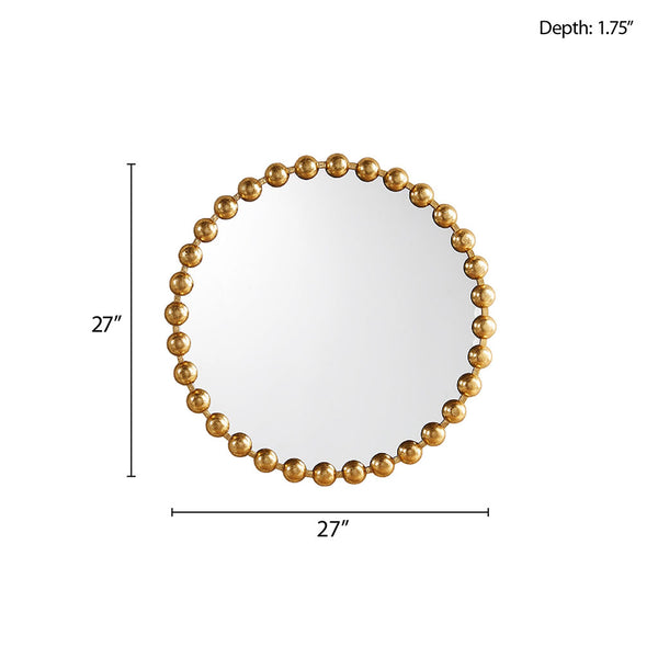 English Elm Beaded Round Wall Mirror 27" Diameter with Antique Metallic Gold Foil Finish, Beveled Glass Accent Gold 30.16 L x 4.13 W x 29.76 H B03599367