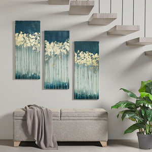 English Elm Gold Gold Foil Abstract 3-Piece Canvas Wall Art Set – Dewy Forest Teal & Blue with Metallic Glam Finish B03598816