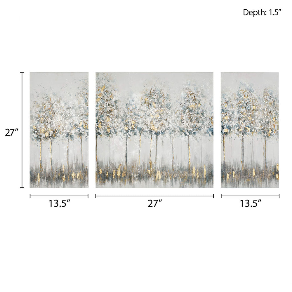 English Elm Gold Foil Madison Park Triptych Canvas Set – Blue Grey Watercolor Forest with Gold Accents, 3pc Decor B03598852