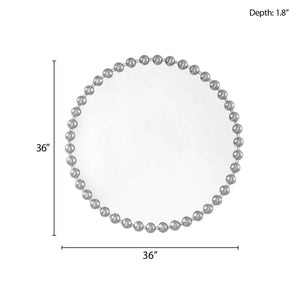 English Elm Beaded Marlowe Round Wall Mirror 36" – Antique Metallic Silver Beaded Iron Frame, Modern Glam Decor B03599275