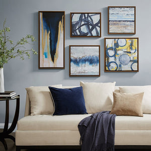 English Elm Abstract Blue Bliss 5-Piece Gallery Framed Canvas Wall Art Set by Blakely Bering - Modern Blue, Gray & Yellow Abstract Decor, Bronze Frame, Multi-Arrangeable, Gallery-Ready B03598825