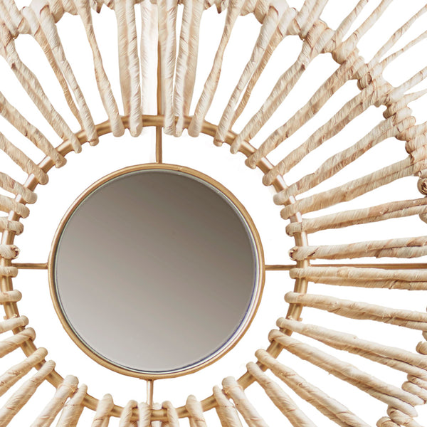English Elm Round Natural Fiber and Mirror 3-Piece Wall Decor Set — Boho Corn Husk Mirrors, Iron Frames, Easy Hang B03598788