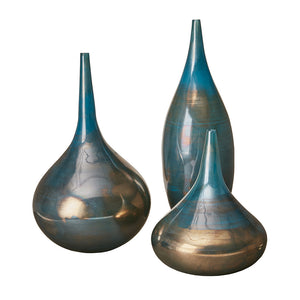 English Elm Blue Madison Park Signature Aurora Blue and Bronze Decorative Glass Vases 3-Piece Set with Metallic Sheen and Unique Glaze B03599276