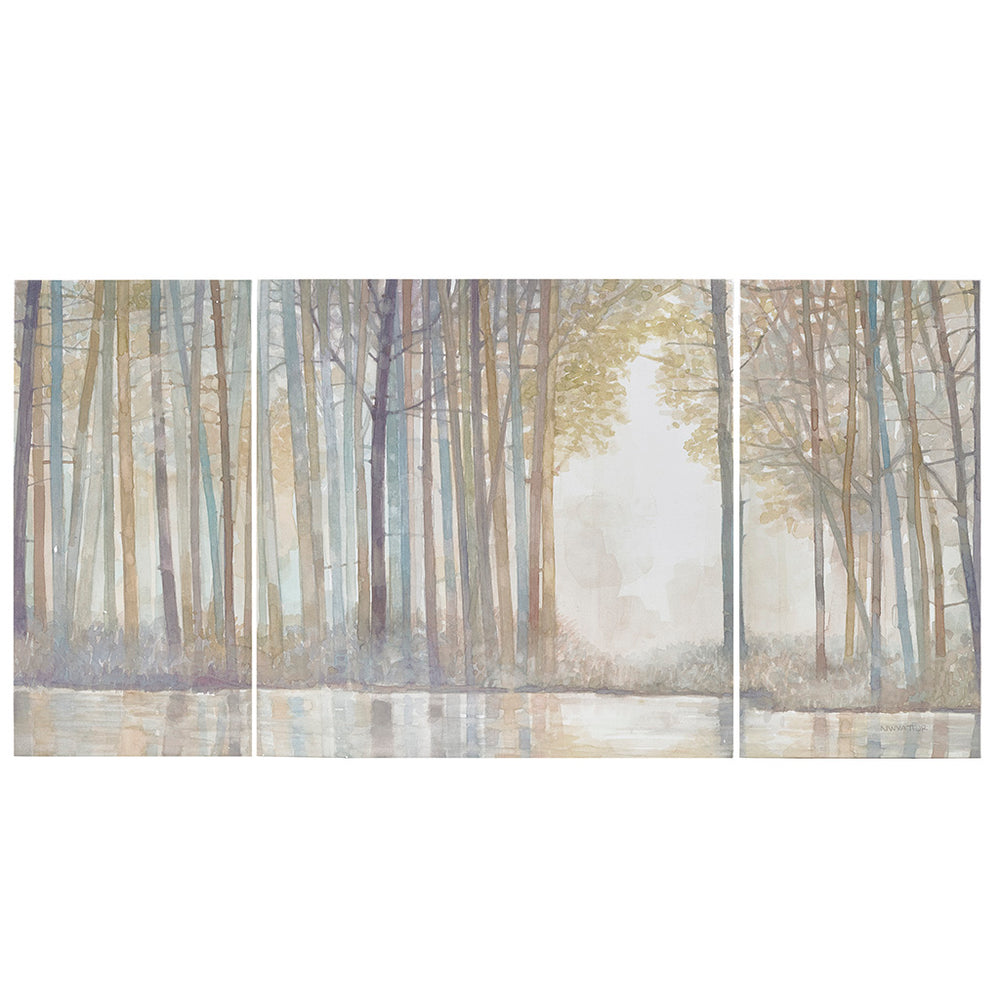 English Elm Triptych Forest Reflections 3-Piece Canvas Wall Art Set by Norman Wyatt Jr. – Serene Pond Landscape, Textured Gel Finish, Easy Hang B03598818