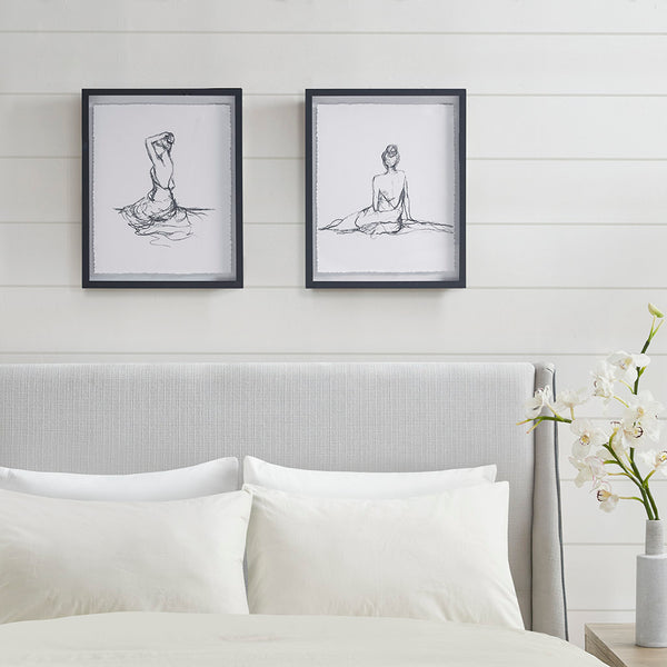 English Elm Sketch Feminine Figures 2-Piece Framed Glass & Matted Wall Art Set by Elise Green — Elegant 17x21" décor with bold black frames for modern sophistication B03598880