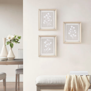 English Elm 3-piece Framed Glass Wall Art Set Madison Park Fair Florets Botanical White Flower Prints, Natural Wood Frame, 12x14 Each, Gallery-Style Decor B03598886