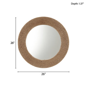 English Elm Natural Jute Rope Round Wall Mirror 26" – Madison Park Cove Coastal Textured Hanging Mirror, 18"glass B03598875