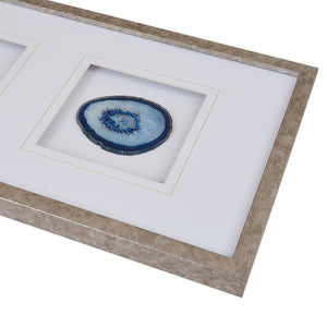 English Elm Real Stone Blue Agate Trio Wall Art by Artist Studio 5 — 34"x13" Gallery Glass Frame, 100% Agate Stones, Versatile Vertical/Horizontal Display B03598879