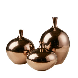 English Elm Mirrored Ceramic Decorative Vases 3-Piece Set Bronze Finish — Handcrafted Metallic Accent Trio for Home Decor B03599278