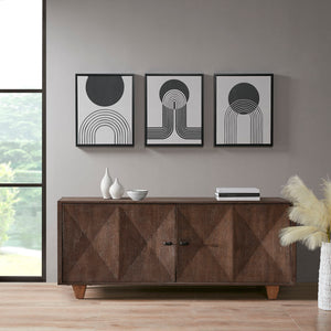 English Elm 3-piece Urban Habitat Cosmic Curl Framed Canvas Wall Art Set — Modern Black & Taupe Geometric Trio B035100375