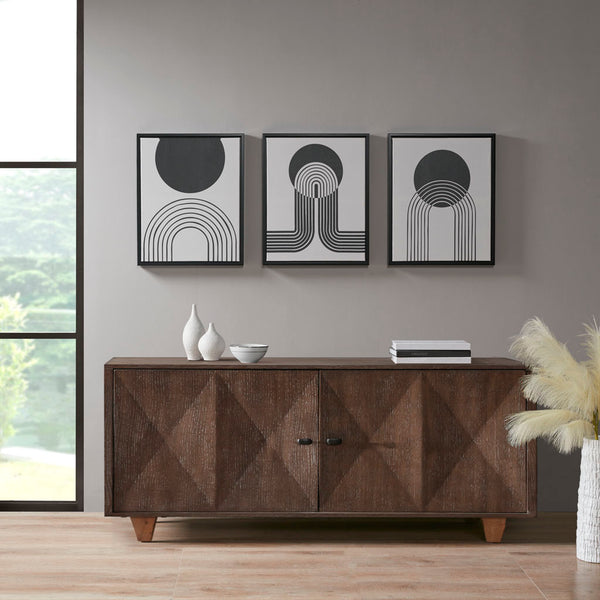 English Elm 3-piece Urban Habitat Cosmic Curl Framed Canvas Wall Art Set — Modern Black & Taupe Geometric Trio B035100375