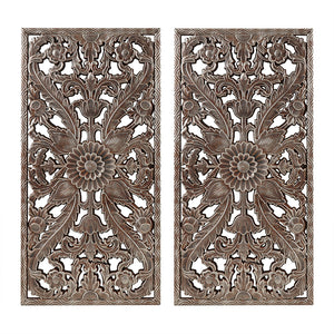 English Elm Distressed Carved Botanical Wall Panels Set – Textured MDF Relief Art with Antique Silver-Bronze Luster, Ready-to-Hang Bronze 33.46 L x 18.89 W x 4.72 H B03598796