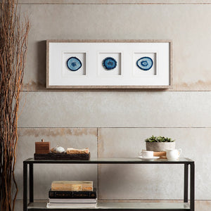 English Elm Real Stone Blue Agate Trio Wall Art by Artist Studio 5 — 34"x13" Gallery Glass Frame, 100% Agate Stones, Versatile Vertical/Horizontal Display B03598879