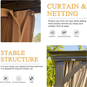 English Elm 12'X20' Hardtop Gazebo – Durable Aluminum Frame Canopy With Double Roof, Curtains & Netting For Patio W1859S00004