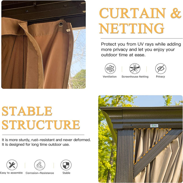 English Elm 12'X20' Hardtop Gazebo – Durable Aluminum Frame Canopy With Double Roof, Curtains & Netting For Patio W1859S00004