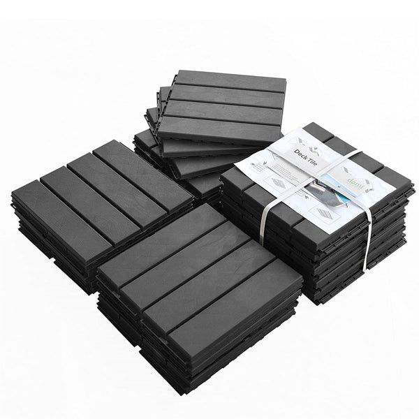 English Elm Patio Composite Interlocking Floor Tiles Four Slat Drainage Design for Balcony Deck Dark Gray W1859P181803